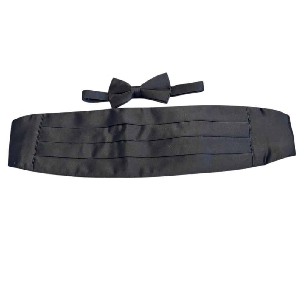 Men’s Black Cummerbund & Bow Tie Set Adjustable Formal Tuxedo Accessory